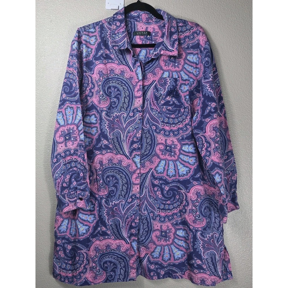 Lauren Ralph Lauren Paisley Sleep Shirt Nightgown Women's Purple Pink Long Sleev